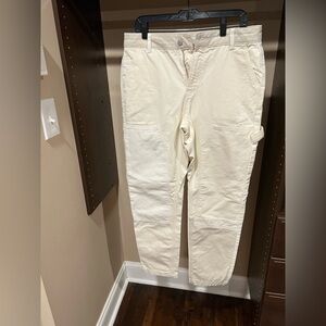Topman Cream Cargo Pants Straight Leg Cotton Blend